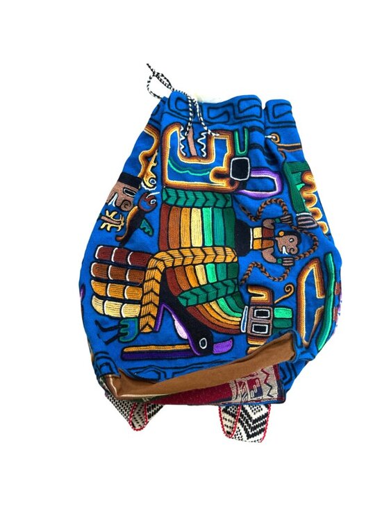 Women\'s Travel Backpack Blue Hand Woven Peruvian Rucksack Embroidered Boho